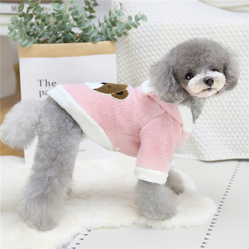 HKM-6277437 Thickened Cashmere Hooded Sweater for Small and Medium Dogs and Cats - Cartoon Bear Design