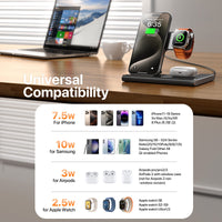 HKM-627859 3-in-1 Wireless Charging Station for Multiple Devices - Fast Charging Stand with Foldable Design