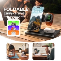 HKM-627859 3-in-1 Wireless Charging Station for Multiple Devices - Fast Charging Stand with Foldable Design