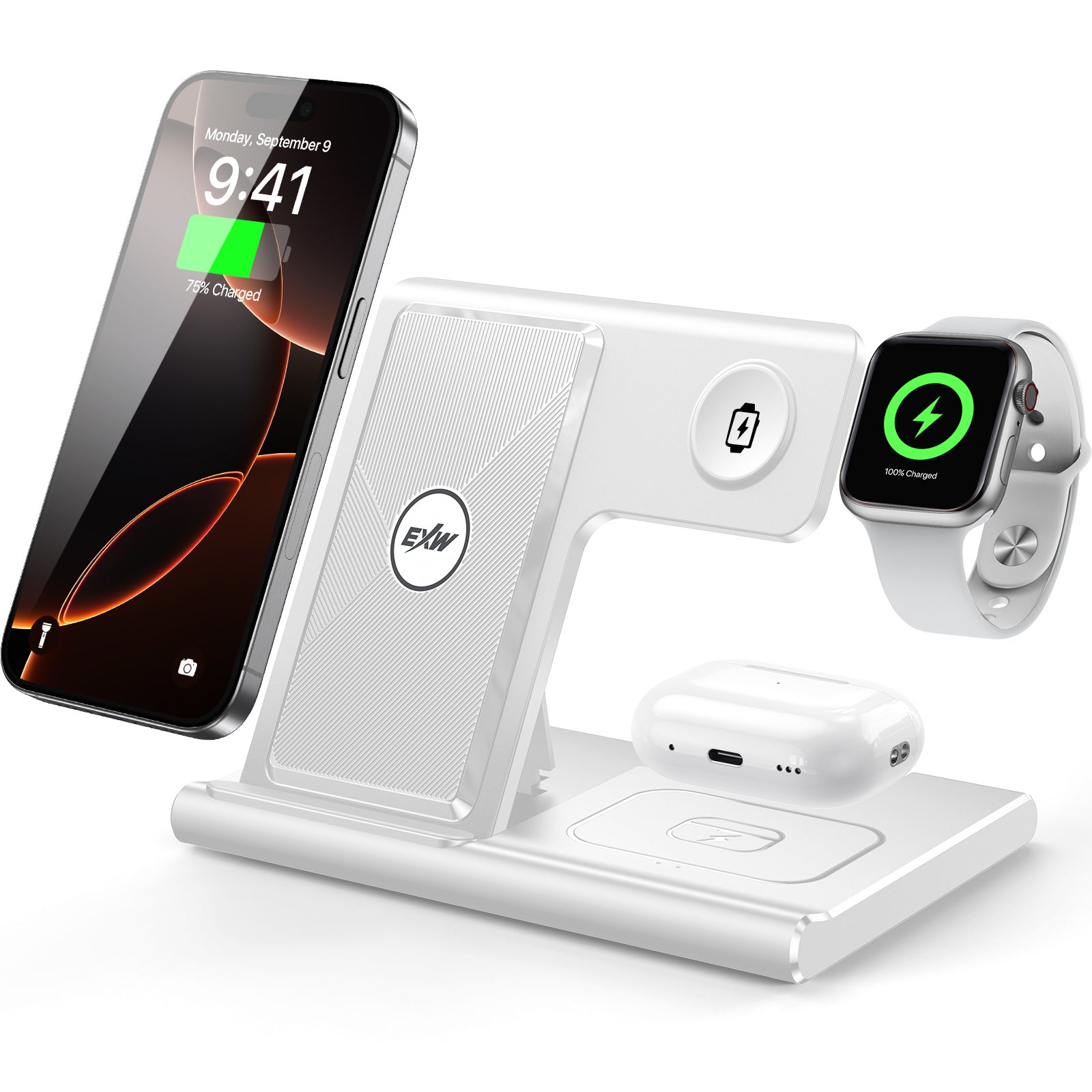 HKM-627859 3-in-1 Wireless Charging Station for Multiple Devices - Fast Charging Stand with Foldable Design