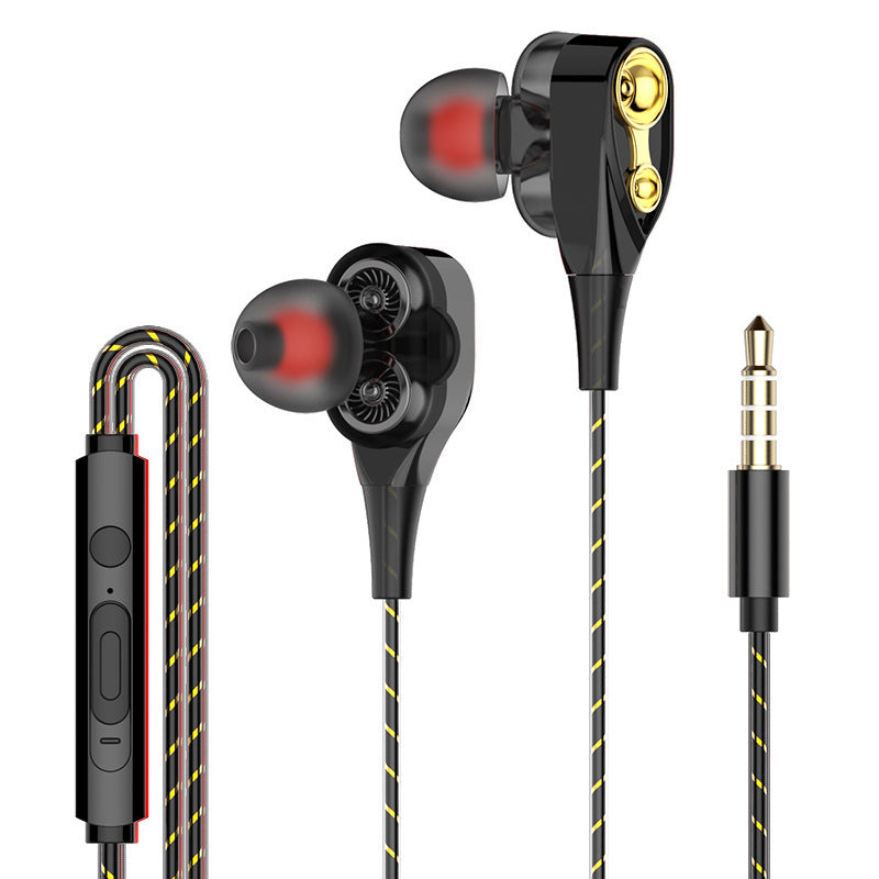 HKM-628051 Wired In-Ear Headphones with Dual Dynamic Subwoofers and Built-in Microphone