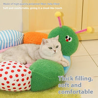 HKM-6281021 Four Seasons Cat Nest Removable & Washable Pet Sofa Bed - Colorful Bugs Design, Flannel & Woven Fabric, Size L68xW64xH30cm