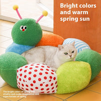 HKM-6281021 Four Seasons Cat Nest Removable & Washable Pet Sofa Bed - Colorful Bugs Design, Flannel & Woven Fabric, Size L68xW64xH30cm