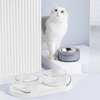 HKM-6281149 Double Cat and Dog Food Bowl in Green and White - Durable Plastic with Zinc Alloy Handle