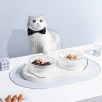 HKM-6281149 Double Cat and Dog Food Bowl in Green and White - Durable Plastic with Zinc Alloy Handle