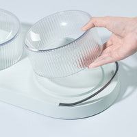 HKM-6281149 Double Cat and Dog Food Bowl in Green and White - Durable Plastic with Zinc Alloy Handle