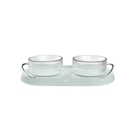 HKM-6281149 Double Cat and Dog Food Bowl in Green and White - Durable Plastic with Zinc Alloy Handle