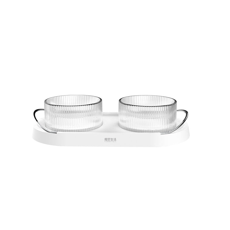 HKM-6281149 Double Cat and Dog Food Bowl in Green and White - Durable Plastic with Zinc Alloy Handle