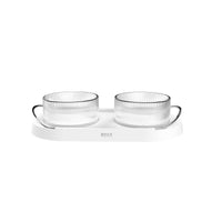 HKM-6281149 Double Cat and Dog Food Bowl in Green and White - Durable Plastic with Zinc Alloy Handle