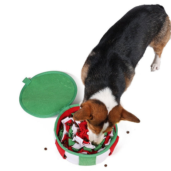 HKM-6281789 Interactive Dog Puzzle Toy - Smell Mat for Food Hiding, Green & Lemon Yellow, Polar Fleece 22x22x8CM