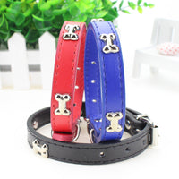 HKM-6282941 Adjustable PU Dog Collar in Blue, Red, Black, and Mixed Colors - Small, Medium, Large Sizes Available