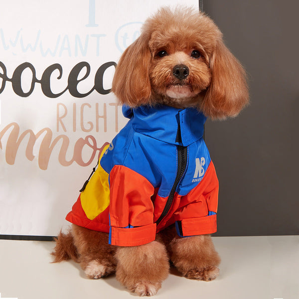 HKM-6283325 Waterproof Warm Dog Jacket for Autumn and Winter ¨C Casual Pet Raincoat in Three-Color Stitching