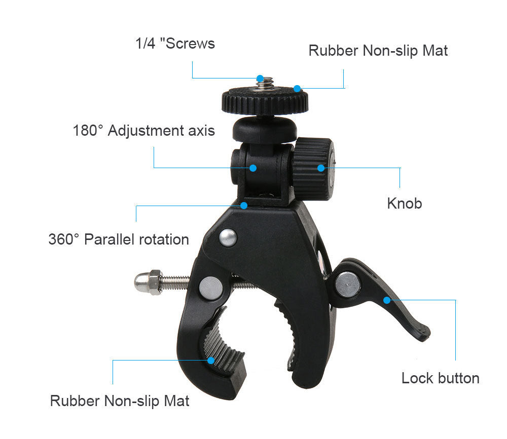 HKM-628371 Adjustable Bicycle Clip Stand for SLR Cameras and Digital Devices, 17-35MM Rod Compatibility, Angle Versatile Shooting, Max Load 2.5KG