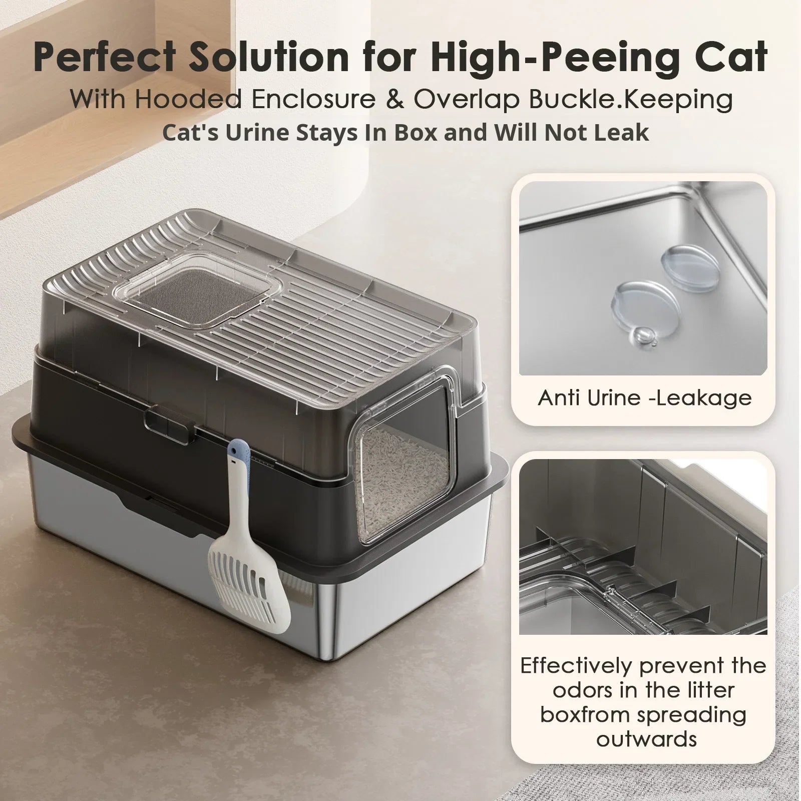 HKM-628435 Eco-Friendly 20L Stainless Steel Cat Litter Box – Easy to Clean and Foldable Design