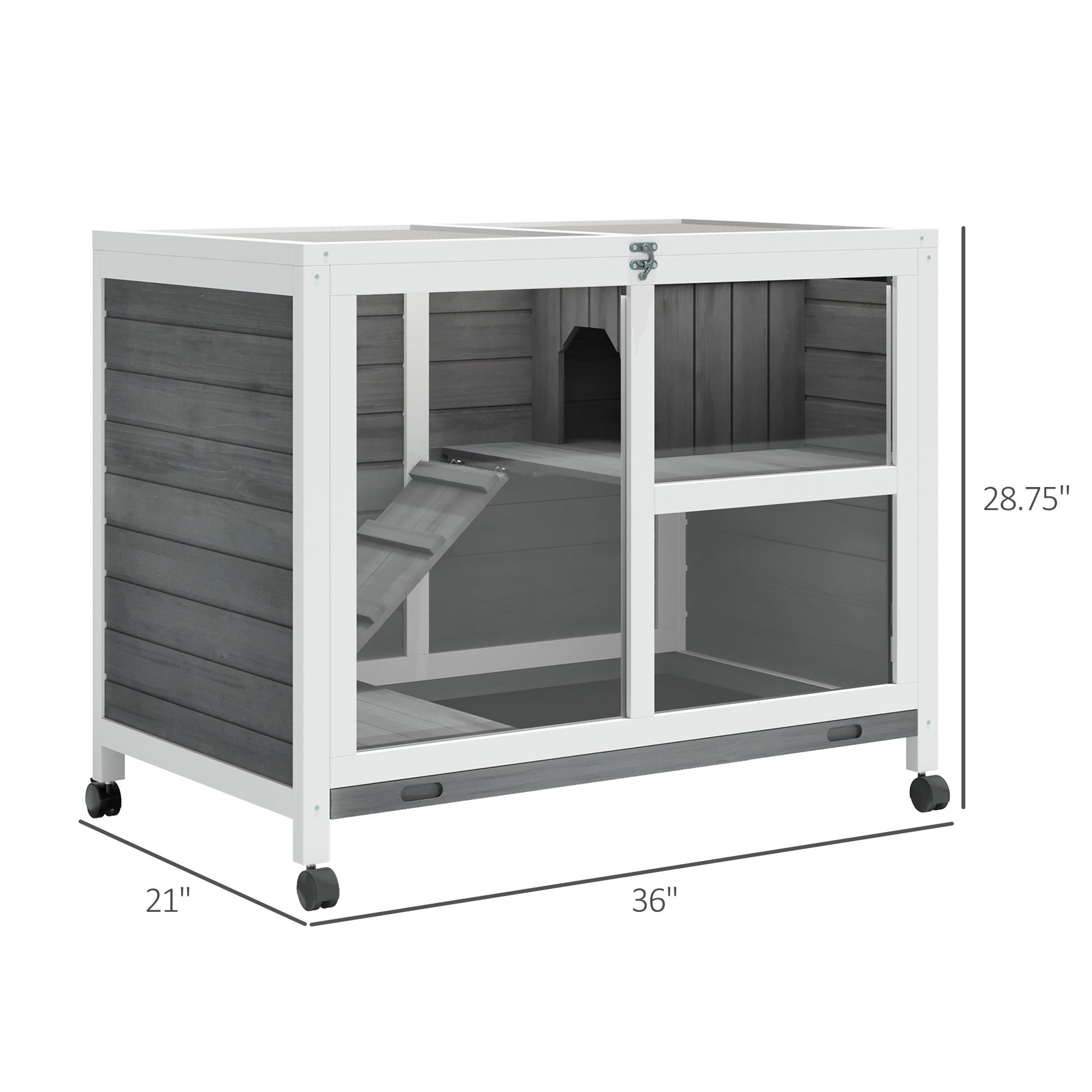 HKM-6284605 Solid Wood Outdoor Rabbit Hutch with Sleeping Room and Play Area for Small Animals