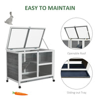 HKM-6284605 Solid Wood Outdoor Rabbit Hutch with Sleeping Room and Play Area for Small Animals