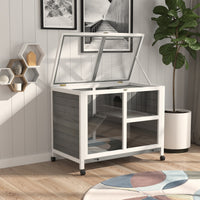 HKM-6284605 Solid Wood Outdoor Rabbit Hutch with Sleeping Room and Play Area for Small Animals