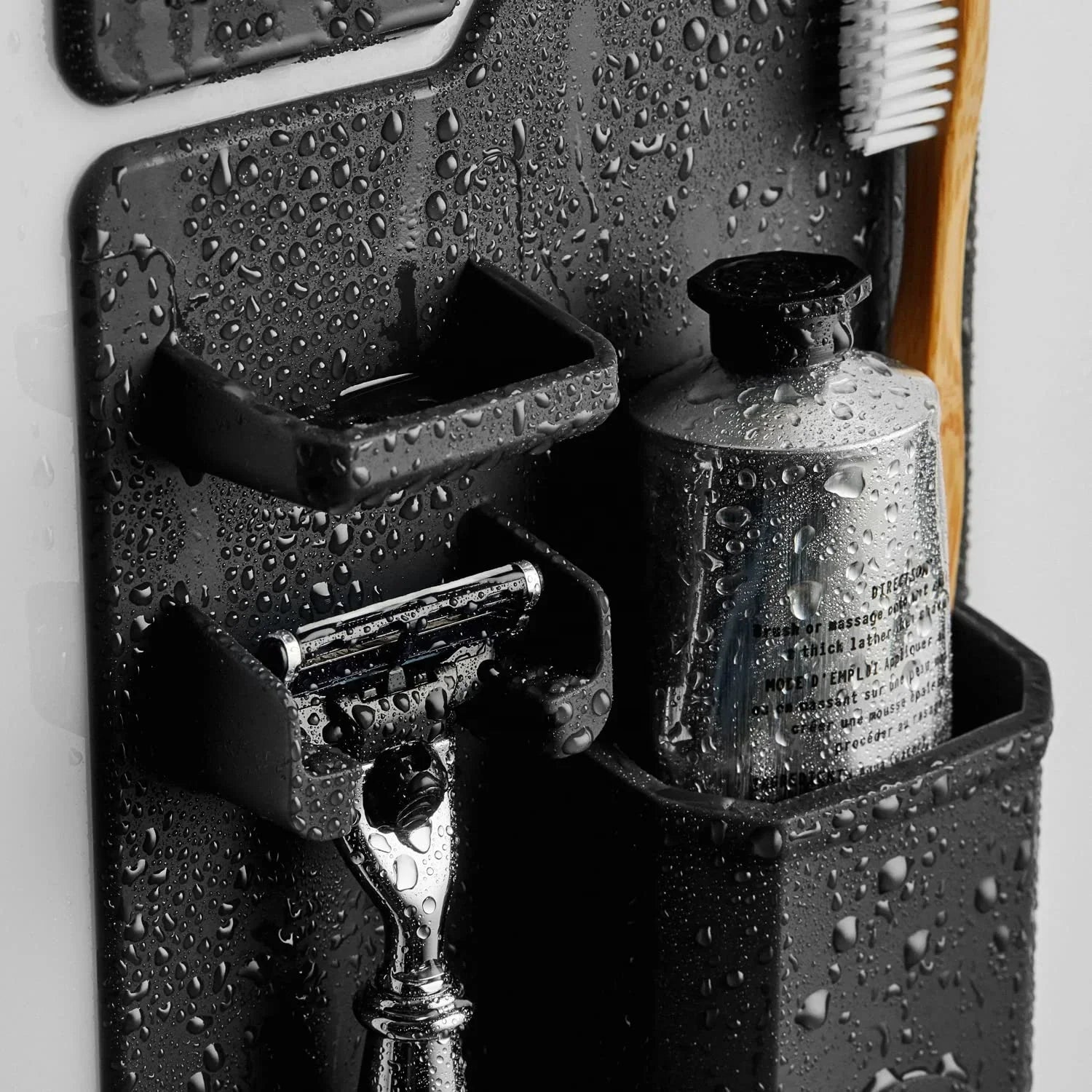 HKM-628563 Toothbrush and Razor Holder Set with Fog Resistant Silicone Shower Mirror
