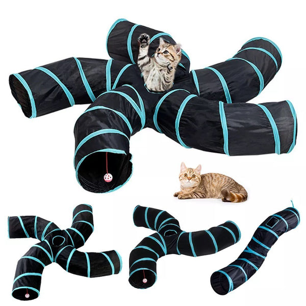 HKM-6286013 Interactive Cat Labyrinth Drilling Passage Toy for Boredom Relief - Single Layer, Tee Blue-Black