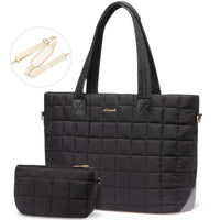 HKM-628691 Fashionable 15.6 in Waterproof Nylon Quilted Puffer Tote Shoulder Bag Set for Women