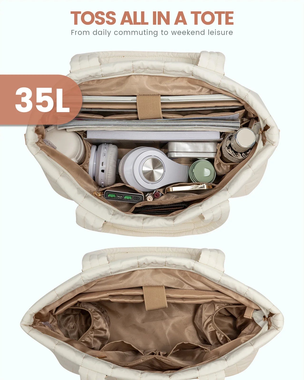 HKM-628691 Fashionable 15.6 in Waterproof Nylon Quilted Puffer Tote Shoulder Bag Set for Women