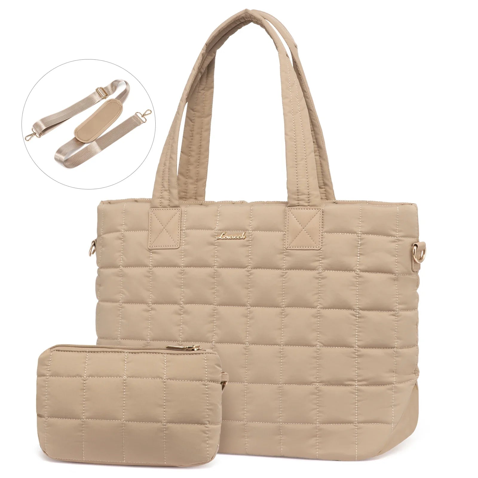 HKM-628691 Fashionable 15.6 in Waterproof Nylon Quilted Puffer Tote Shoulder Bag Set for Women