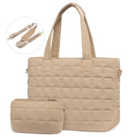 HKM-628691 Fashionable 15.6 in Waterproof Nylon Quilted Puffer Tote Shoulder Bag Set for Women