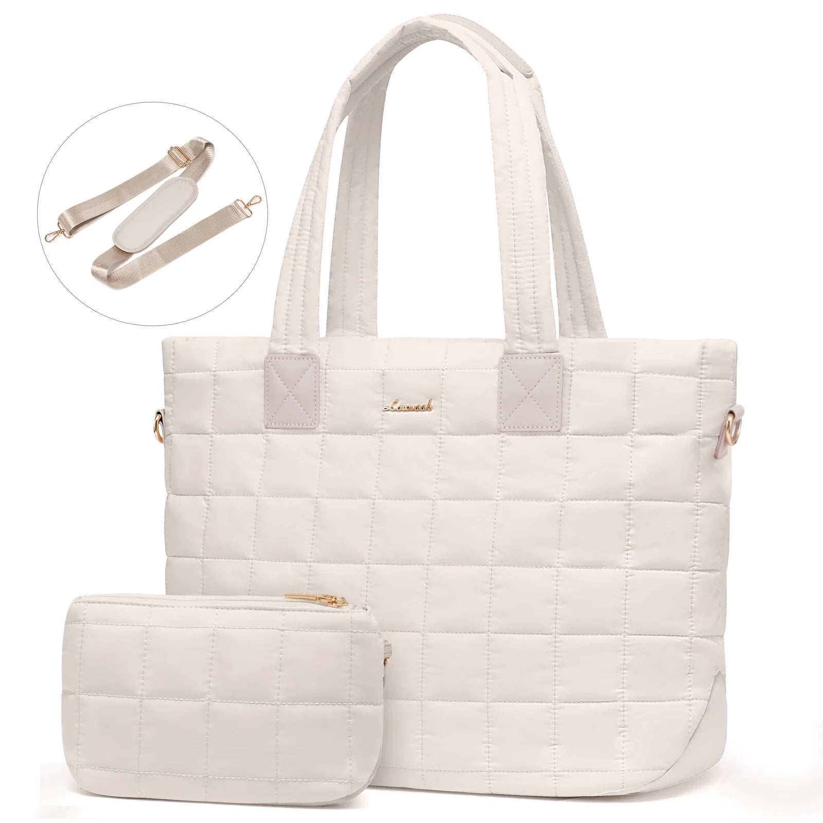 HKM-628691 Fashionable 15.6 in Waterproof Nylon Quilted Puffer Tote Shoulder Bag Set for Women