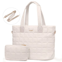 HKM-628691 Fashionable 15.6 in Waterproof Nylon Quilted Puffer Tote Shoulder Bag Set for Women