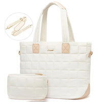 HKM-628691 Fashionable 15.6 in Waterproof Nylon Quilted Puffer Tote Shoulder Bag Set for Women