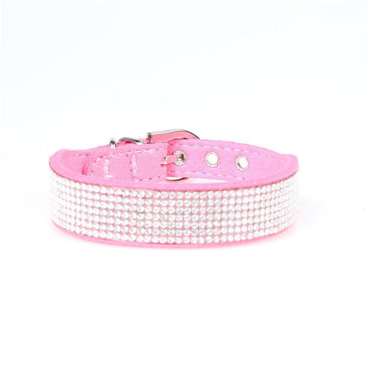 HKM-628691 Microfiber Rhinestone Dog Collar - Red, Black, Purple, Brown - Adjustable Sizes 22-37CM