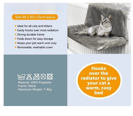 HKM-6288317 Cozy Cat Radiator Bed with Soft Faux Fur Cover - Collapsible Metal Frame for Small Pets