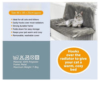 HKM-6288317 Cozy Cat Radiator Bed with Soft Faux Fur Cover - Collapsible Metal Frame for Small Pets