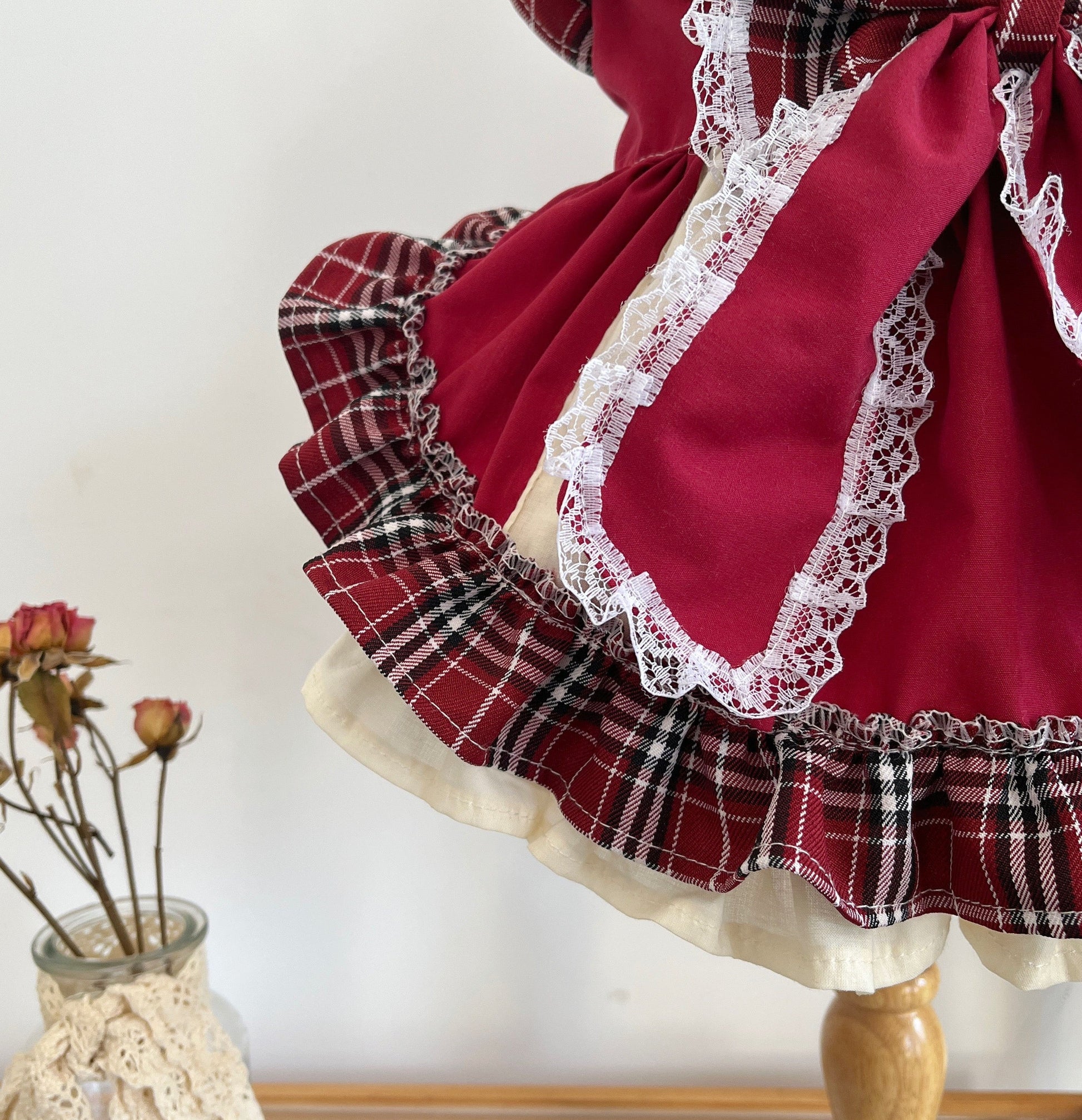 HKM-6288957 Plaid Lace Princess Lolita Dress with Matching Pet Bow Hat