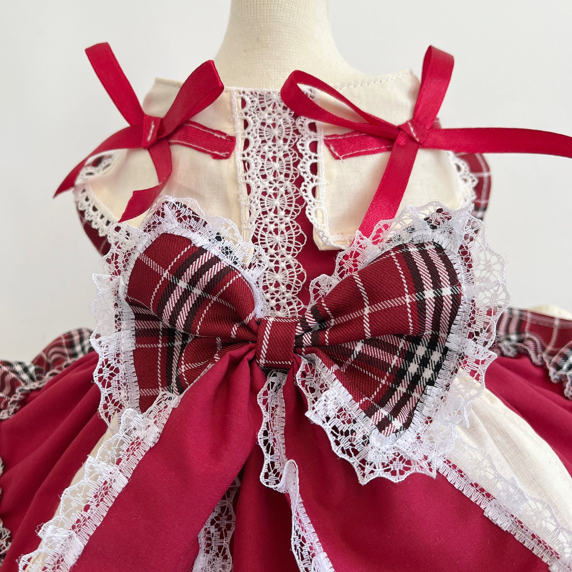 HKM-6288957 Plaid Lace Princess Lolita Dress with Matching Pet Bow Hat