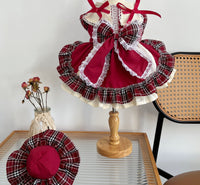 HKM-6288957 Plaid Lace Princess Lolita Dress with Matching Pet Bow Hat