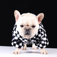 HKM-6289085 Checkerboard Plaid Plush Dog Coat ¨C Black & White, Fashion Casual, Various Sizes Available