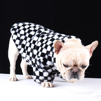 HKM-6289085 Checkerboard Plaid Plush Dog Coat ¨C Black & White, Fashion Casual, Various Sizes Available