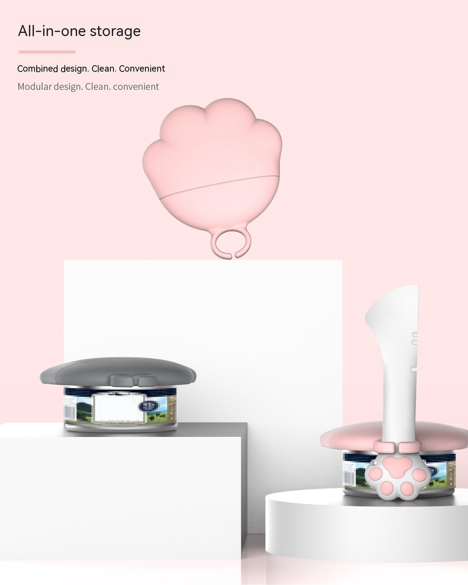 HKM-6289981 Silicone Cat Paw Can Lid and Bottle Opener Set - Pink and Gray Options