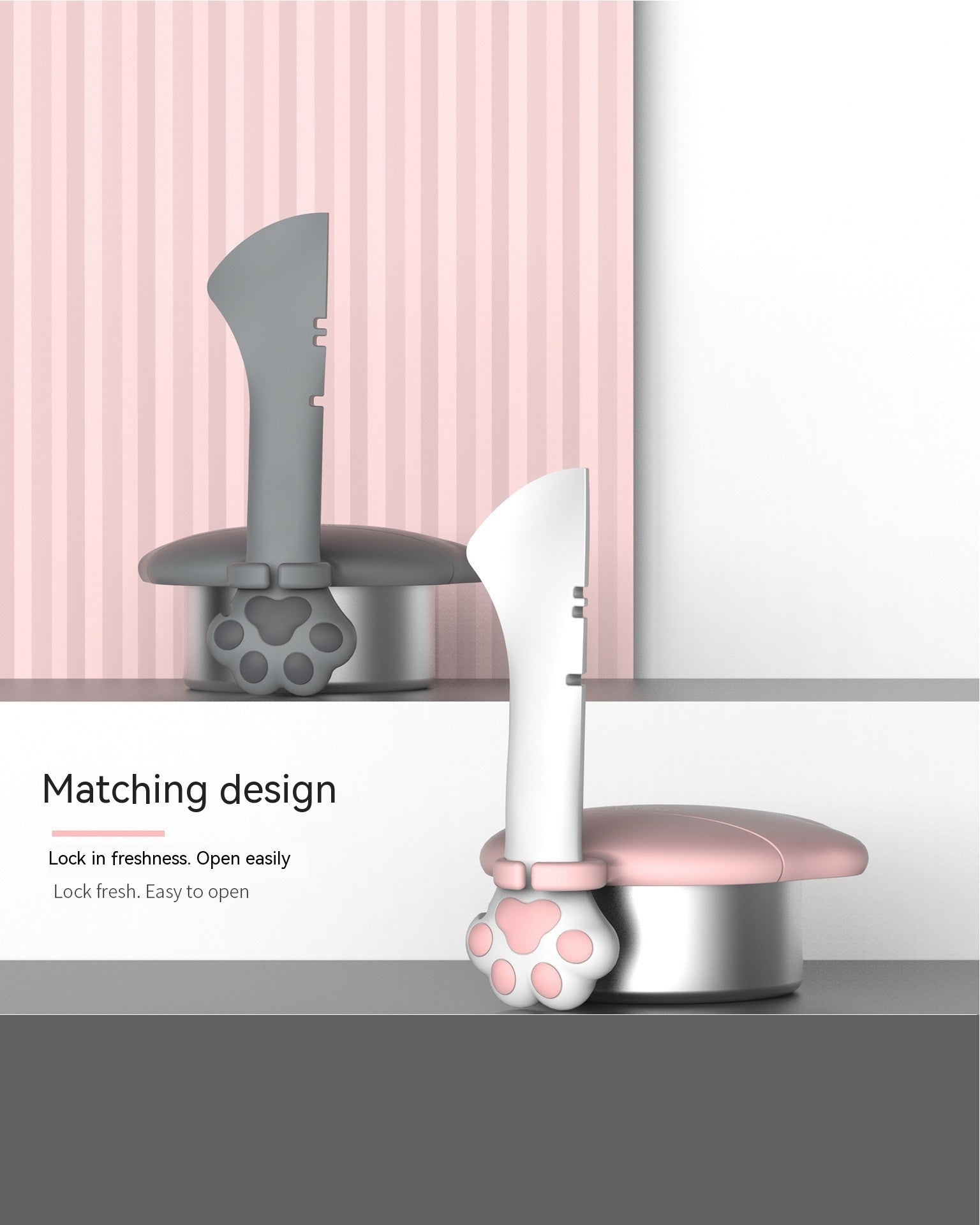 HKM-6289981 Silicone Cat Paw Can Lid and Bottle Opener Set - Pink and Gray Options