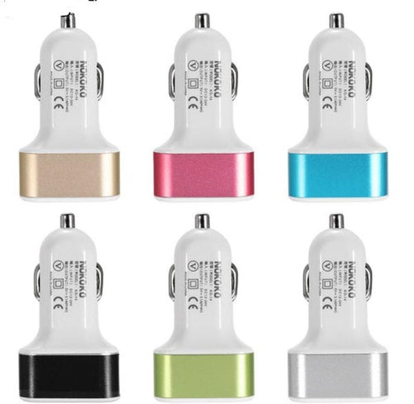 HKM-629011 3USB Aluminum Car Charger with Indicator Light - High-Power Universal Charging for All Devices - Multiple Color Options Available