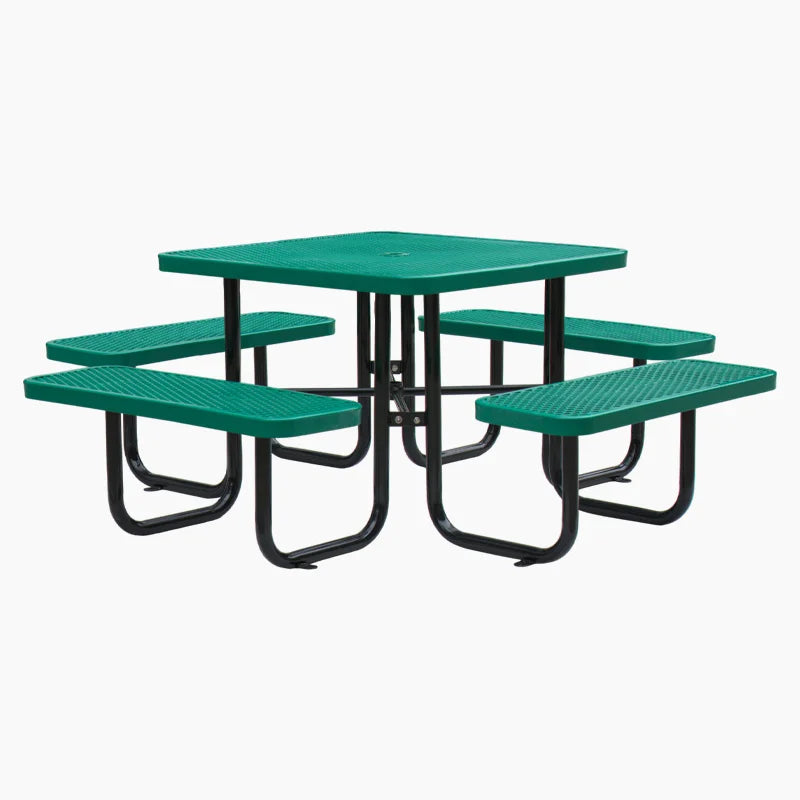 HKM-629011 Outdoor Steel Picnic Table with Umbrella Hole and Thermoplastic Coating for Commercial Use