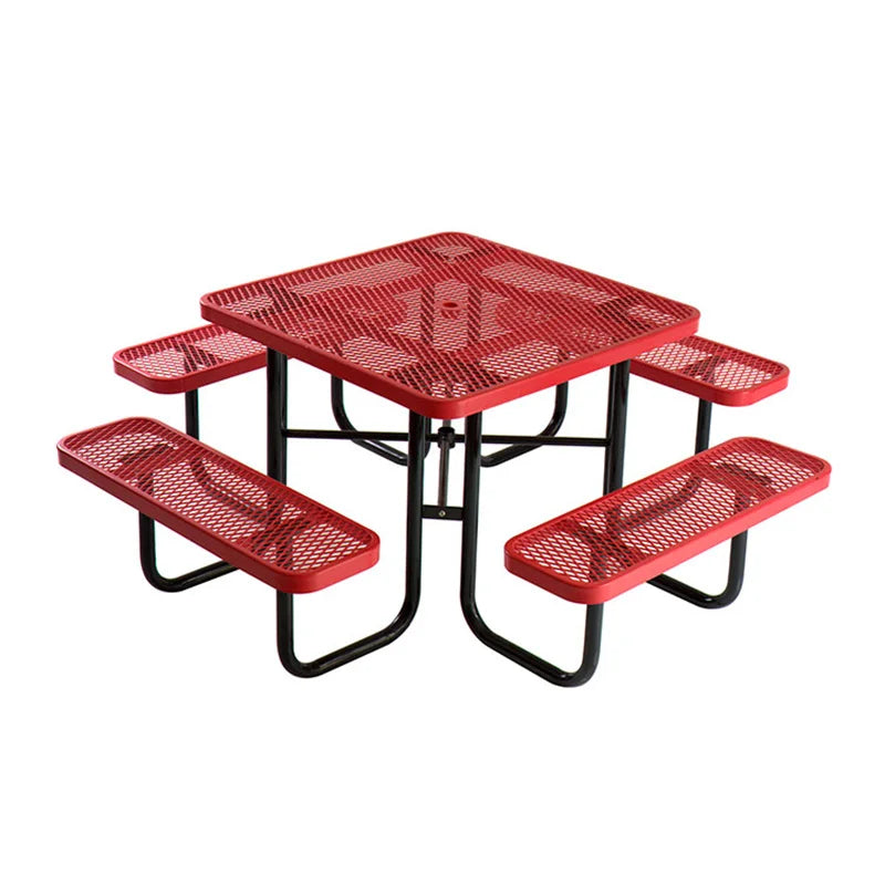HKM-629011 Outdoor Steel Picnic Table with Umbrella Hole and Thermoplastic Coating for Commercial Use