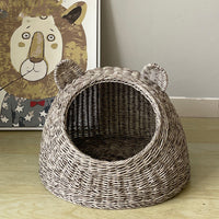 HKM-6290749 Hand-Knitted Semi-Enclosed Cat House - Imitation Rattan Nest in Various Colors and Sizes