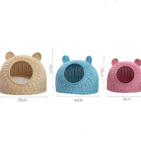 HKM-6290749 Hand-Knitted Semi-Enclosed Cat House - Imitation Rattan Nest in Various Colors and Sizes