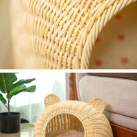 HKM-6290749 Hand-Knitted Semi-Enclosed Cat House - Imitation Rattan Nest in Various Colors and Sizes