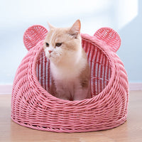 HKM-6290749 Hand-Knitted Semi-Enclosed Cat House - Imitation Rattan Nest in Various Colors and Sizes