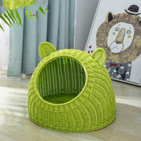 HKM-6290749 Hand-Knitted Semi-Enclosed Cat House - Imitation Rattan Nest in Various Colors and Sizes