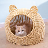 HKM-6290749 Hand-Knitted Semi-Enclosed Cat House - Imitation Rattan Nest in Various Colors and Sizes