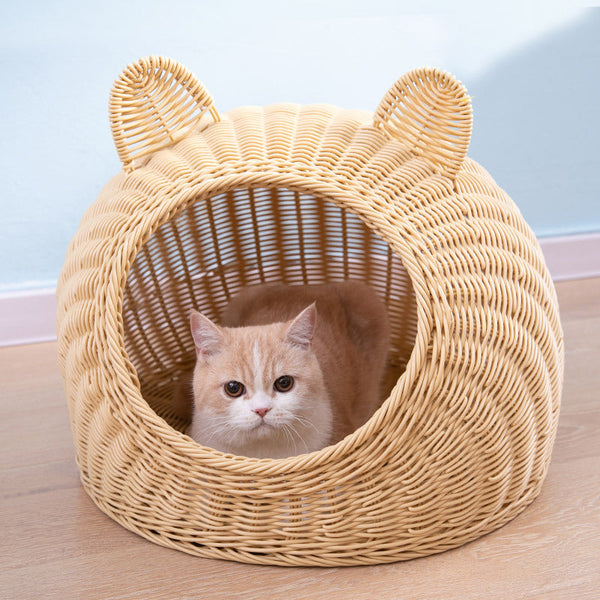 HKM-6290749 Hand-Knitted Semi-Enclosed Cat House - Imitation Rattan Nest in Various Colors and Sizes